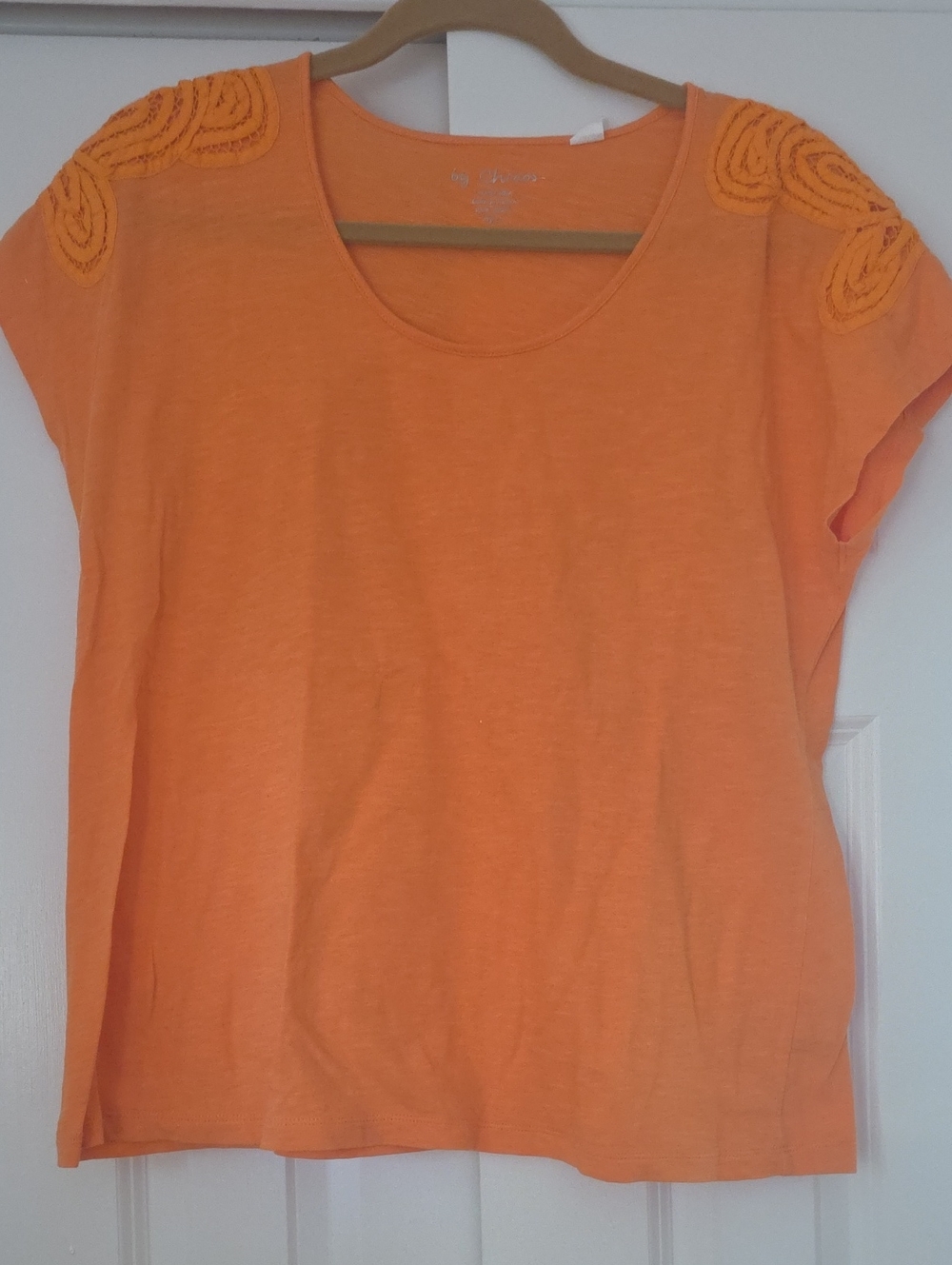Chico's Orange Cap Sleeve T Shirt. Sz 12 (Chicos Sz 2). EUC